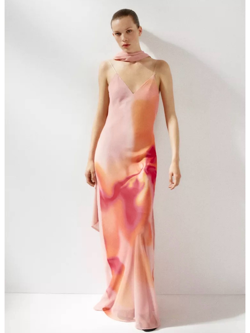Zara Pink And Orange Satin Slip Maxi Dress